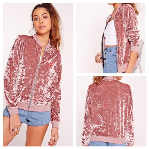 Missguided Women's Crushed Velvet Bomber Jacket Size 14 - Picture 3 of 14